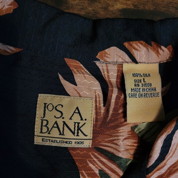 JoS A Bank Silk Hawaiian Shirt Size L Tropical Black Preppy Quiet Luxury - Picture 4 of 8
